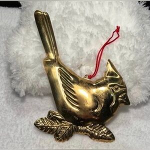 Vintage Dept 56 Brass Christmas Cardinal Bird Ornament EUC Made in Hong Kong 5”